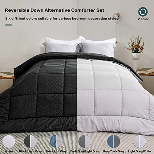 Unilibra King Size Comforter Set Lightweight, 3 Pieces Reversible Bedding Comforter Set King With Down Alternative Comforter, 2 Pillow Cases For All Season (Black/Light Grey) #TOP1