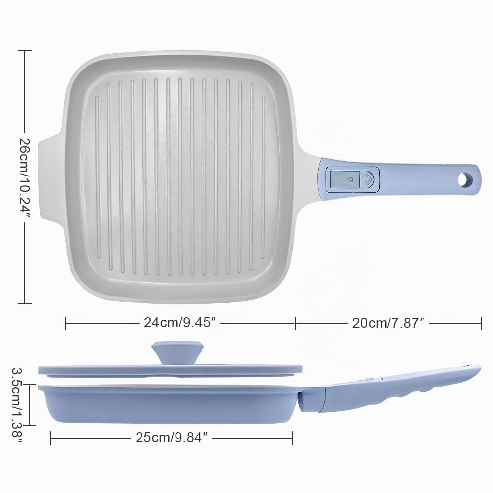 RANX INGST Bistecchiera in Ceramica 26 x 24 cm con Coperchio, Blu
