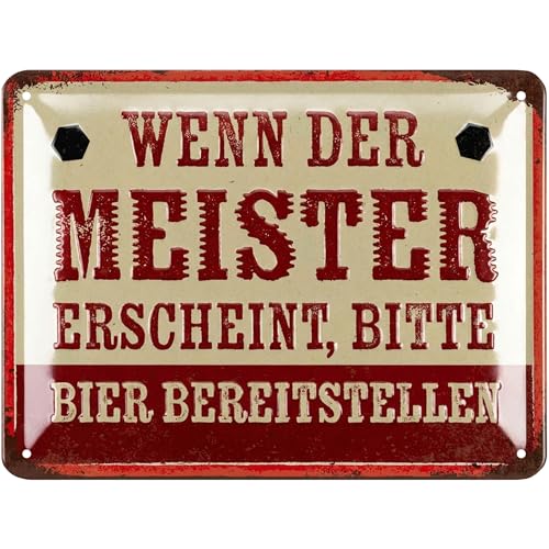 LANOLU retro Blechschild Werkstatt Bier Deko, lustiges Sprüche Schild, Geschenk für Männer, geprägtes Metallschild, 15x20 cm