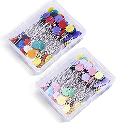 200 Piezas Agujas para tejer y coser, Alfileres de Costura Decorativos de Colores de Cabeza Plana con Caja de Almacenamiento para Manualidades y Proyectos de Costura (2 Cajas x 100pcs)