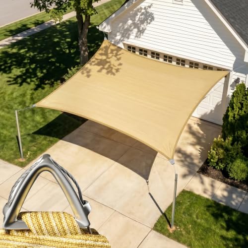 Amgo Heavy Duty 12' x 12' Beige Square Sun Shade Sail, Commercial Grade UPF50 Canopy, Reinforced...