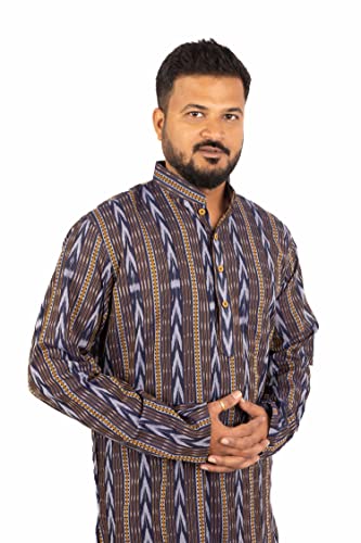 Image of GHL GUENDICHA HAAT Sambalpuri Certified Handloom Men's Pure Cotton Highneck Kurta