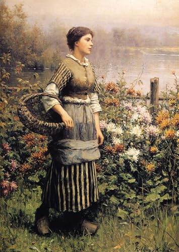 Cuadro clásico de doncella entre flores que aporta luz y elegancia al hogar, 60x90cm