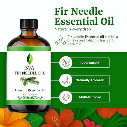 Image of SVA Fir Needle Essential Oil, Glass Bottle with Dropper, 4 Fl Oz (118 ml) | Fir Needle Oil for Diffuser, Home Fragrance, Room Spray, Skin, Hair, Body, Potpourri, Candle, Soap Making & DIY Projects