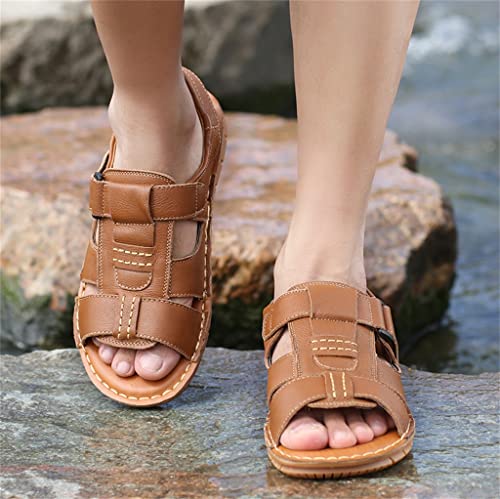 Men Sandals Hollow Out Breathable Genuine Leather Casual for Driving Flat Men Sandals(40)4