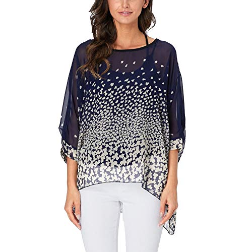 Image of Ckikiou Plus Size Batwing Flowy Semi Sheer Chiffon Blouse Tunic for Women Summer Floral Print Boho Beach Cover ups