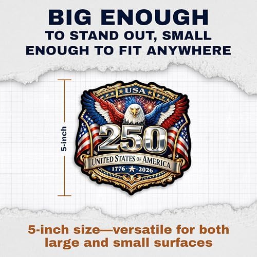 USA 250th Anniversary 1776-2026 Vinyl Sticker 2-Pack - 5 Inch - USA Flag Patriotic Car Window Bumper Decal for Truck SUV Laptop - 250 Years United States Independence Day Commemorative -USAS0010
