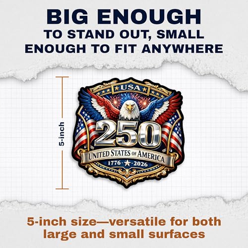 USA 250th Anniversary 1776-2026 Vinyl Sticker 2-Pack - 5 Inch - USA Flag Patriotic Car Window Bumper Decal for Truck SUV Laptop - 250 Years United States Independence Day Commemorative -USAS0010 - Thumbnail 2