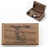 USB-Stick 3.0 mit Holzbox, Personalisierte Gravur, Geschenkidee zur Geburt, Baby Mädchen Junge Neugeboren Geschenk, Speicherstick aus Massivholz (Nussbaum, 128, GB)