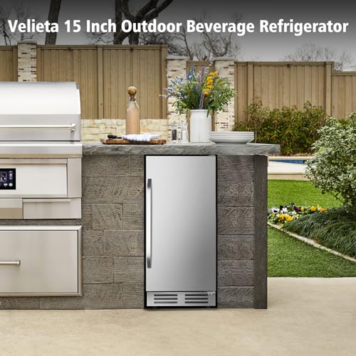 Image of 15 Inch Outdoor Beverage Refrigerator Cooler,Stainless Steel 127 Cans Beverage Fridge with French Door Under Counter Built-in or Freestanding, Perfect for Beer, Cola