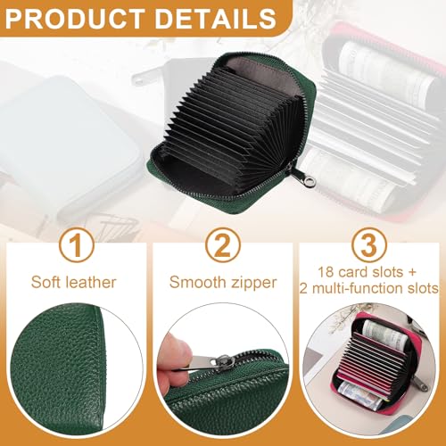 uxcell Leather Credit Card Holder, 20 Slots Small Accordion Zipper Wallet for Women and Men RFID Blocking Secure Organizer with Zipper, MultiFunctional Wallet for ID & Cards (Green)3
