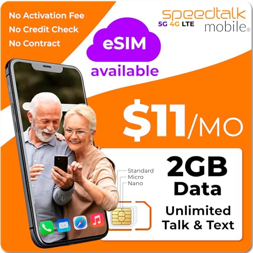 SpeedTalk Mobile | Senior Phone Plan | Easy Setup, No Contract, Nationwide Coverage | Prepaid SIM Card Unlimited Talk & Text + Data | Elderly Cell Phone