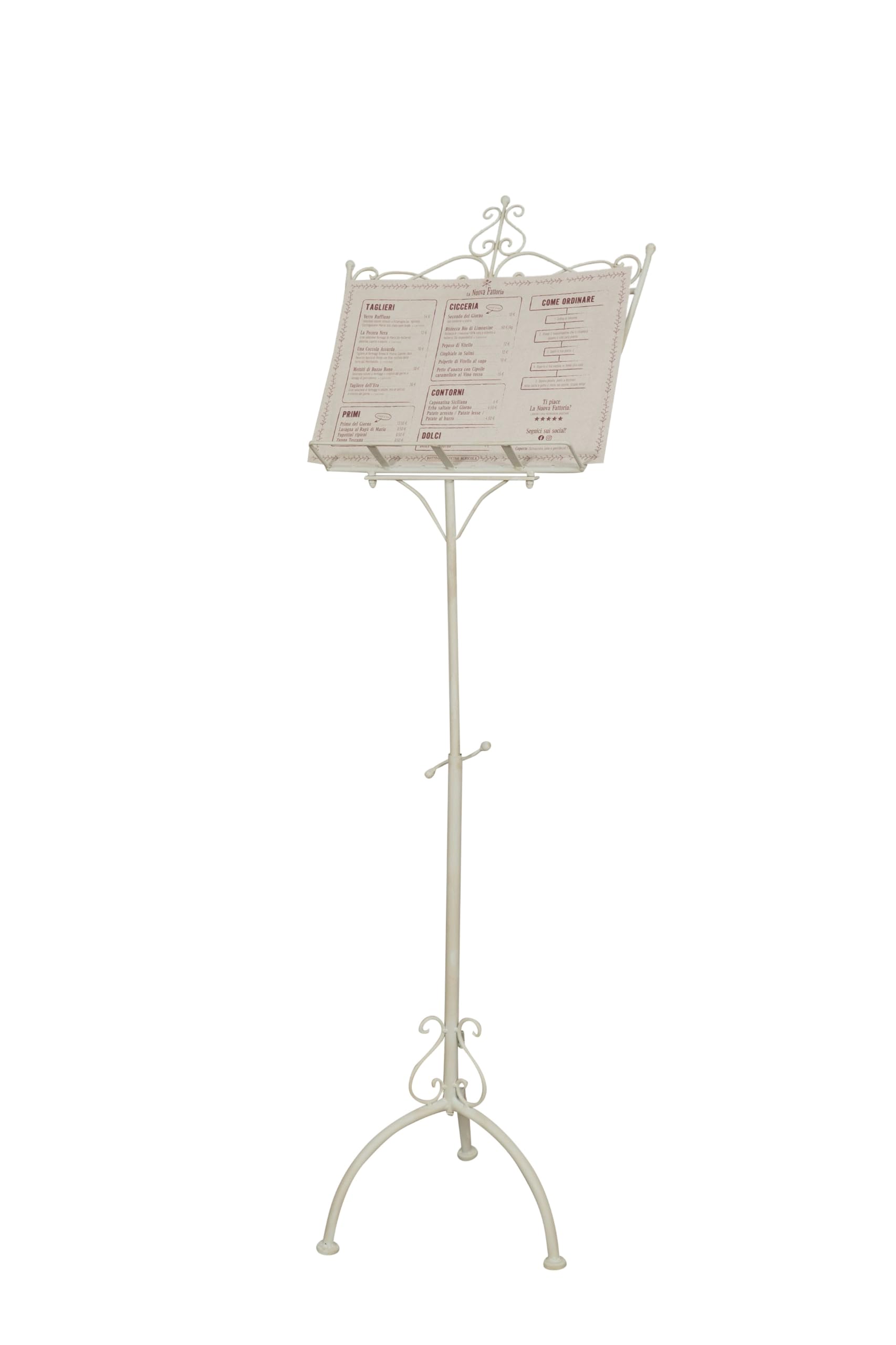 Biscottini Leggio Porta Menu - Leggio Musicale in Ferro battuto da Pavimento 47x32x140 cm - Cavalletto Espositore Pubblicitario Pieghevole - Portamenu Ristorante - Leggio per Libri da Tavolo