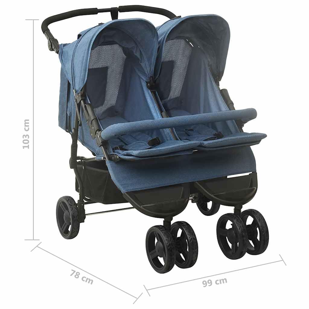 Passeggino gemellare in acciaio con funzione reclinabile, pieghevole e leggero, per neonati e bambini, con tettuccio parasole e sospensioni