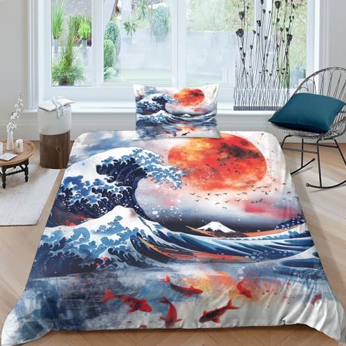 Housse de couette respirant Ukiyo-e 3D avec fermeture éclair