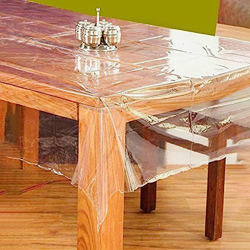 Kuber Industries Polyvinyl Chloride Table Cloth for Dining|90X60 Inch |Transparent Dining Table Cover 6 Seater|Waterproof Table Sheet, (Transparent) - Rectangular