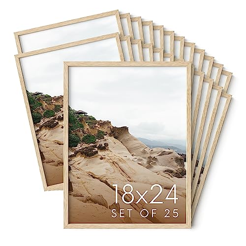 Haus and Hues 18x24 Natural Oak Wood Picture Frames Set of 25 - Premium Bulk Picture Frames 12x16 Bundle - Elegant Gallery Wall Frame Set for Posters, Art Display - Ideal for Wall Decor in Home &