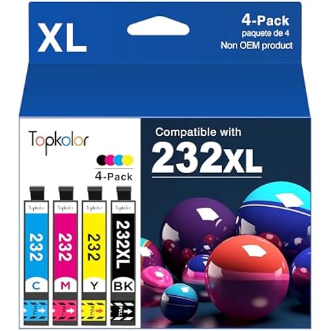 Topkolor 232XL Ink Cartridges 232 Replacement for Epson 232XL Ink Cartridges Combo Pack T232 232XL Epson 4200 Ink Cartridges Compatible with Epson WF-2930 XP-4200 XP-4205 WF-2950 Printer Cover