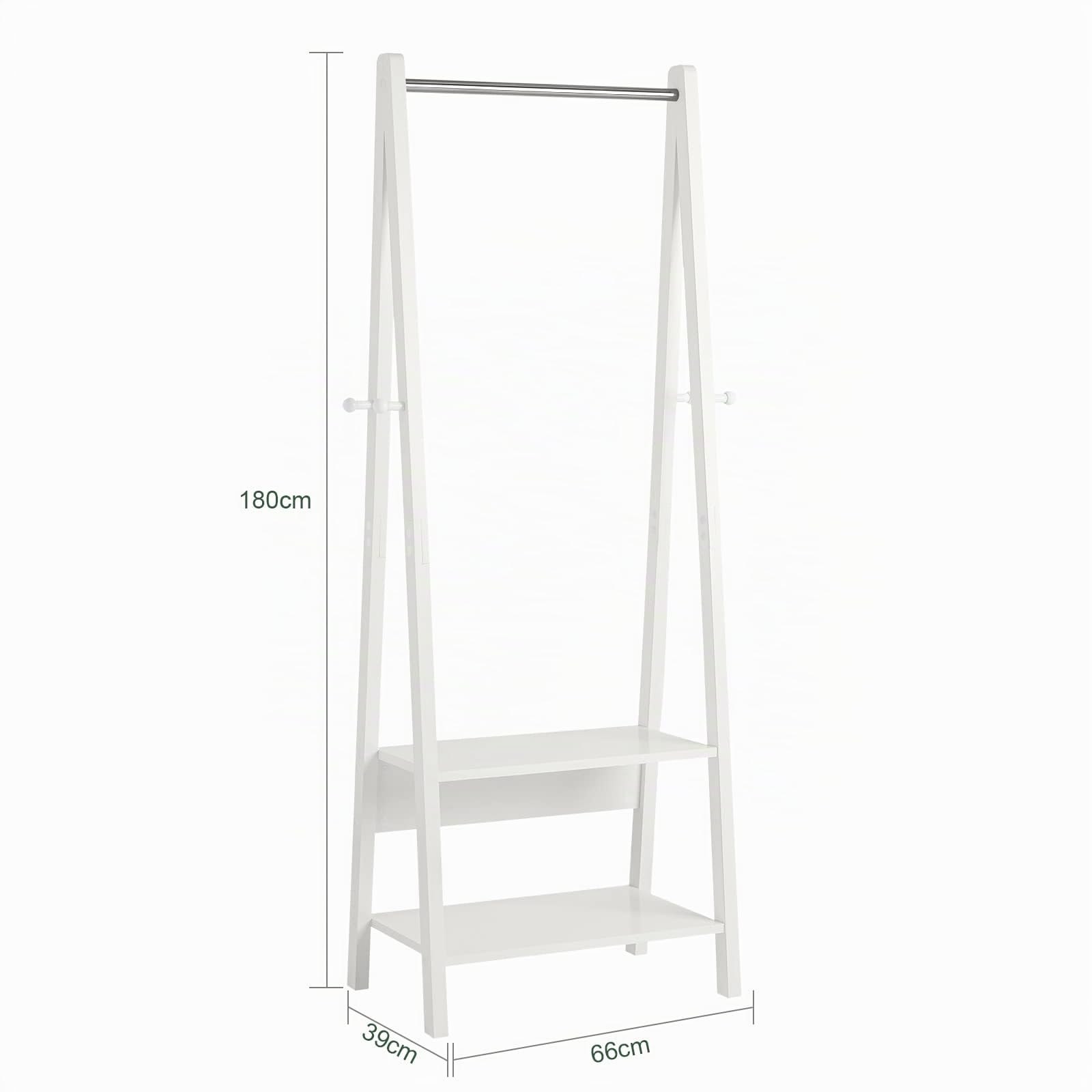SoBuy Kleiderständer freistehend mit 2 Ablagen, Weiß | Garderobenständer mit Hängestange, ideal für Schlafzimmer & Flur, robuste Konstruktion, FRG59-W