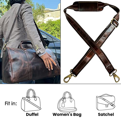 Image of RUSTIC TOWN Leather Bag Replacement Shoulder Strap - Adjustable /Comfortable Strap with Shoulder Padding for all Duffle, Satchel, Messenger, Briefcase Bag (Mulberry Belt with Red Stitching)
