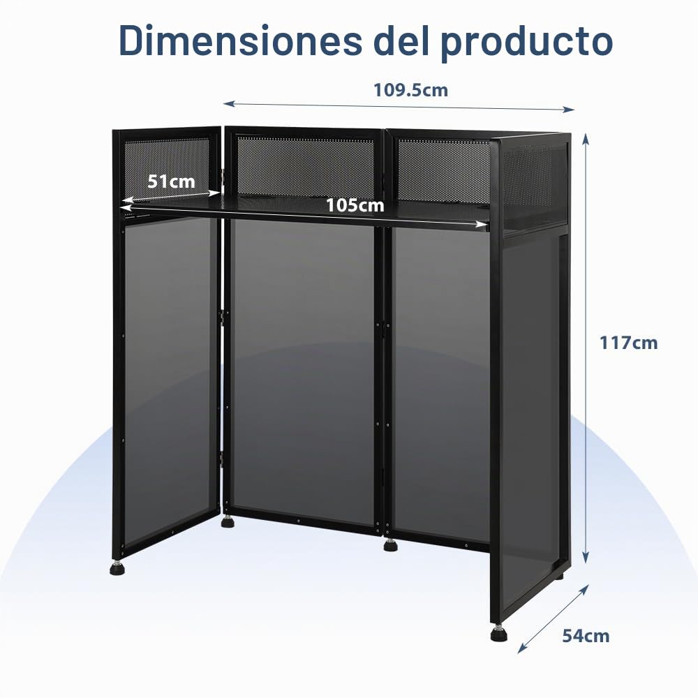 SMONTER mesa DJ plegable móvil y abatible, cabina de DJ con revestimiento negro y blanco, soporte de DJ ajustable en altura y cabina de DJ (105 cm L x 51 cm A x 117 cm H), equipo de DJ para