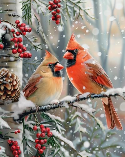 Image of Moohue 14ct Counted Cross Stitch Kits for Adults Winter Animals Birds Printed Stamped Cross Stitch Patterns Kits Cross Stitch Supplies (Winter Animals Birds)