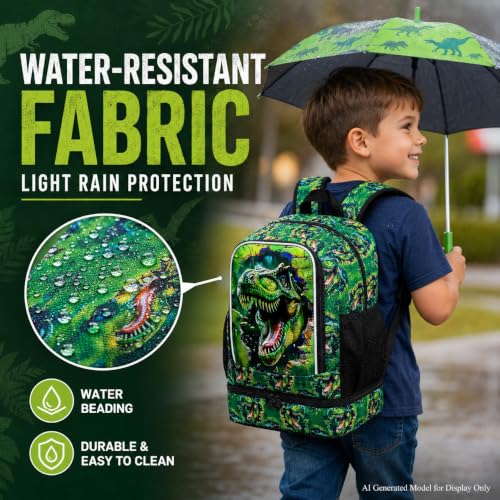 Image of 2 In 1 Dinosaur Backpack for Boys, 17 inch Kids Bookbag with Insulated Lunch Box, School Backpacks for Elementary Preschool Kindergarten (Black)