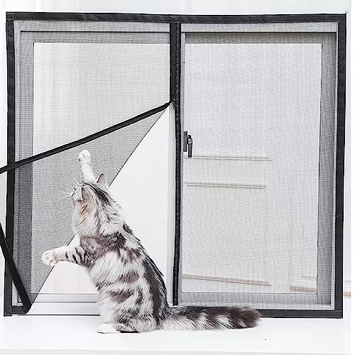XIEMINLE Cat Safety Net with Zipper, Fly Screen Self-Adhesive Netting Anti-Mosquito Insect, Window Protection for Cat Custom Size, Prevent Cats Jumping Out from Window,W*H:120 * 100cm,Position 1