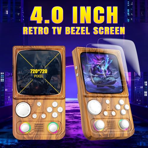 Image of R36TMAX Retro Gaming Console Handheld - 4.0 inch IPS Screen,64GB Retro Handheld Game Console, 5G WiFi Online Play,RGB Joystick,4000mAh Portable Retro Game Console -Wood Grain Brown