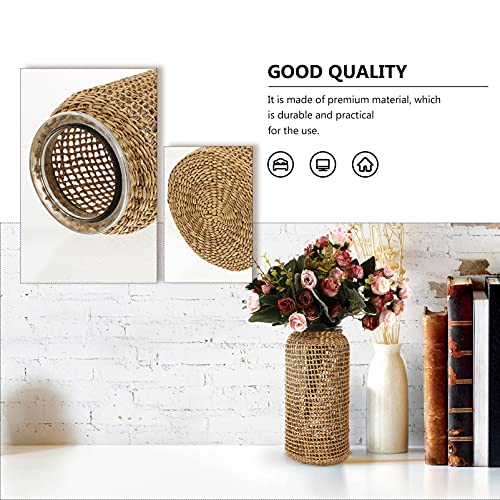 Doitool Clear Flower Vase With Rattan Cover, Woven Seagrass Vase Round Decorative Flower Vase Flower Bud Container Rustic Farmhouse Vase For Floral Arrangements Table Centerpiece ( Size L ) #TOP5