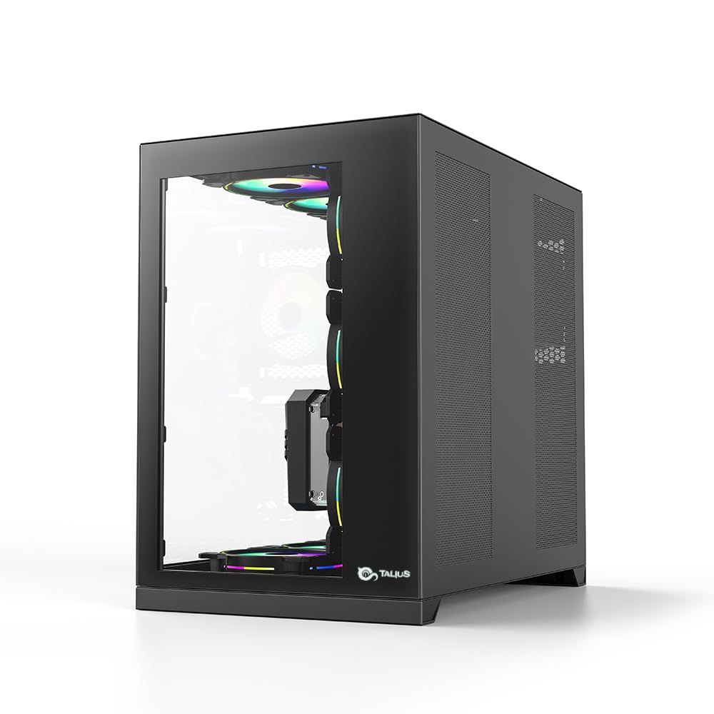 Talius Caja Gaming PC Zeus/Cronos Black. Ventana Cristal Templado Frontal y Puerta Lateral. Estructura Modular Doble Cámara. USB 3.0