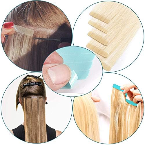 Hair Extension Tape Tabs, 96pcs Pre-cut Double Sided Adhesive Tapes in Hair Extensions, Beauty Tool for Human Hair Weft Replacement - Waterproof Wig Tape Toupee Tape (4 x 0.8 cm, Blue)