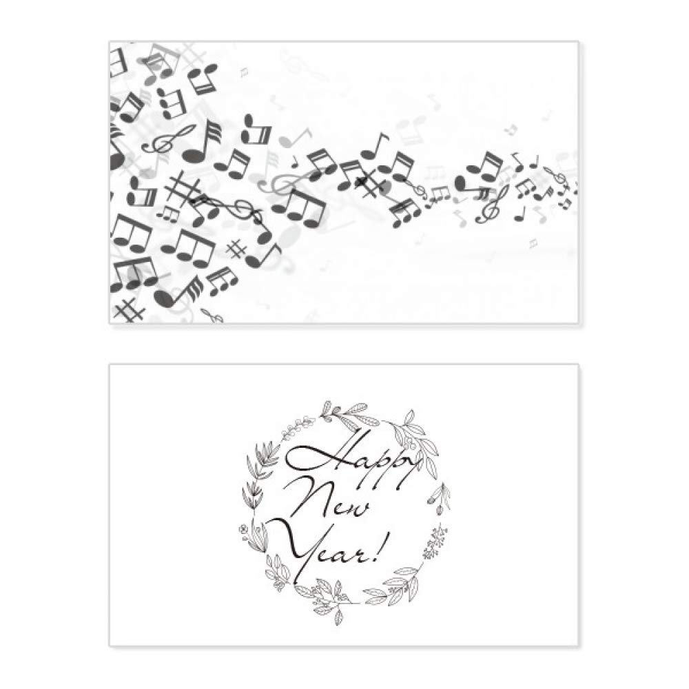 Tarjeta conmemorativa de Año Nuevo con tipografía sofisticada Black Twisted Music Notes 5