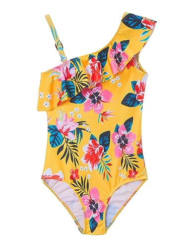 Image of Snowheart Girls Swimsuit Adjustable Shoulder Strap UPF50+ One-Shoulder Ruffle Bathing Suit 3-12T