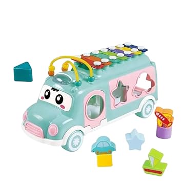 Cable World Baby School Bus Xylophone Toy for Toddlers 1-3, Baby Musical Bus Toys for 1 Year Old Girl, Shape Sorting Toys Knocking Xylophone Educational Musical Instruments Toy (Blue) - image, photos