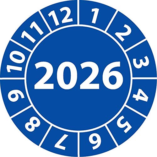 Plaque de test annuelle 2026, film vinyle, autocollant, autocollant de contrôle, plaque annuelle pour l'année 2026 (30 mm de diamètre, bleu, 100)