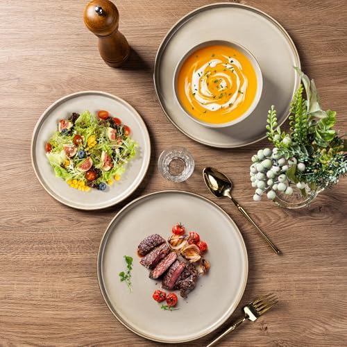 AmorArc Stoneware Dinnerware Sets,Round Reactive Glaze Plates and Bowls Set,Highly Chip and Crack Resistant | Dishwasher & Microwave Safe Dishes Set,Service for 4 (12pc) - 3