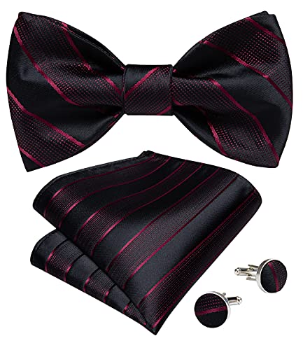 Image of DiBanGu Men Bow Tie Paisley Striped Self-Bow Tie for Men and Silk Woven Bowtie Pocket Square Cufflinks Wedding Party