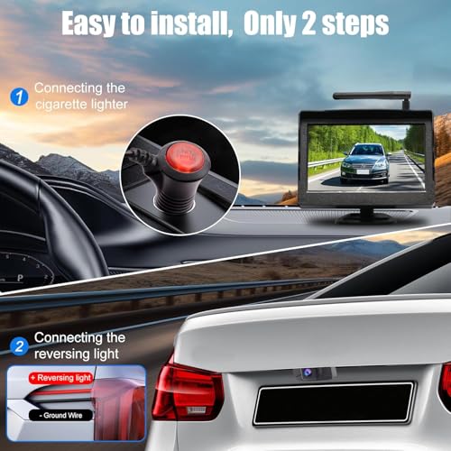 B-Qtech Wireless Backup Camera System, 5 inch Night Vision IP68 Waterproof Rear View Reversing Camera Monitor Kit for Cars, Vans, Trucks, Support Mirror Image/DIY Guide Lines
