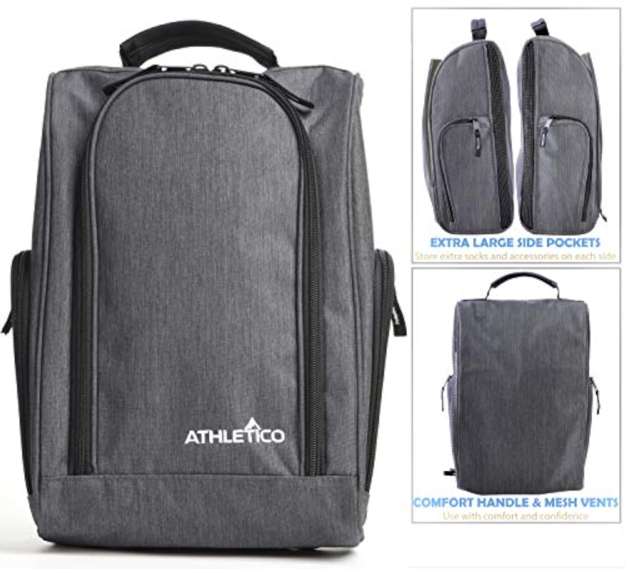 Golf Shoe Bag - Zippered Carrier with Ventilation Pocket