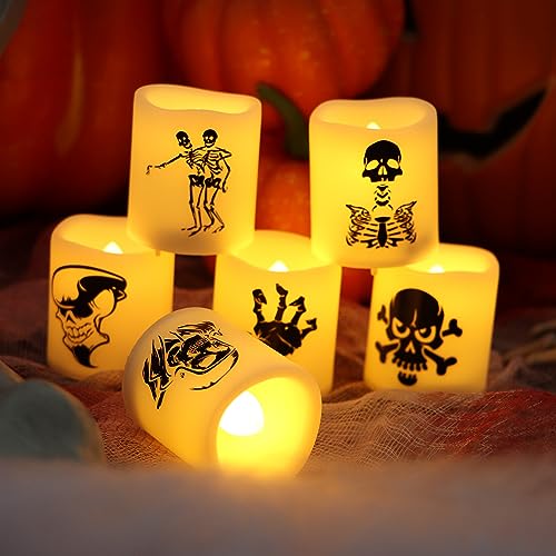 Image of Halloween Battery Operated Flameless LED Votive Candles with Timer 6 Pack