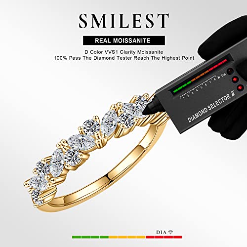 SMILEST Moissanite Wedding Band for Women, Marquise and Round D Color VVS1 Clarity Lab Created Moissanite Band 14K White Yellow Rose Gold Vermeil Vintage Cluster Moissanite Anniversary Band for Women2