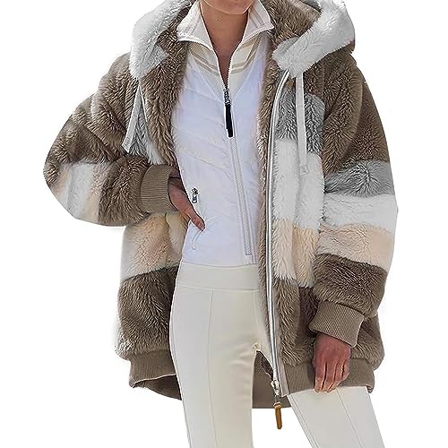 Kmxcnli Chaqueta de Peluche Fluffy con Capucha, Teddy Chaqueta de Lana Señoras, Chaqueta Casual Teddy Señoras, Cálido Teddy - Abrigo.