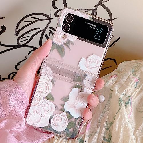 Coque rigide Samsung Z Flip 4 transparente premium ornée d'une rose blanche d'exception - 2