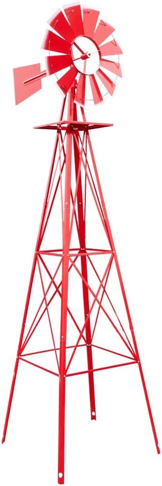 8FT Weather Resistant Yard Garden Windmill, Heavy Duty Metal Wind Mill, Ornamental Windmill, Weather Resistant Decoration Windmills, with 4 Legs Design, for Home, Garden, Lawn, Backyard (Gray)