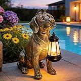 Solar Garden Statue Dog Figurine Decor with Lantern Lights, 11 Inch Outdoor Decoration Solar Dog Sculptures for Outside Patio Lawn Balcony Yard Ornament, Dogs Lover Gifts for Women Mom Mother's Day