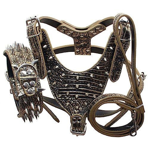 Leather Spiked Studded Harnesses, Collars & Leashes 3Pcs Matching...