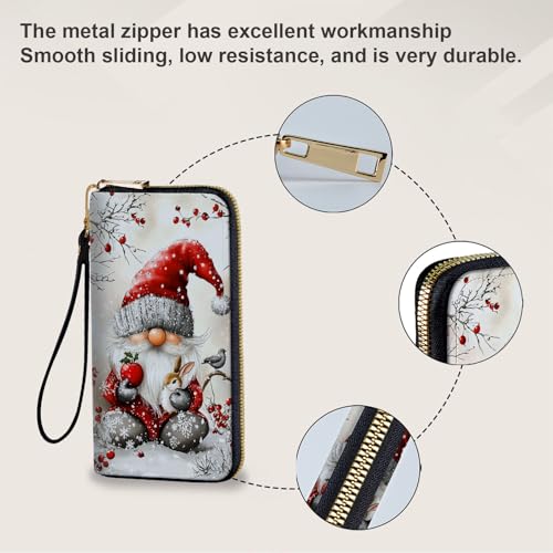 Women's Card Holder Wristlet Wallet, Convenient Travel Long Wallet with Strap and Pink Compact Mirror, Fashion and Sturdy Wristlet Long Purse for Women, Snow Santa Claus4