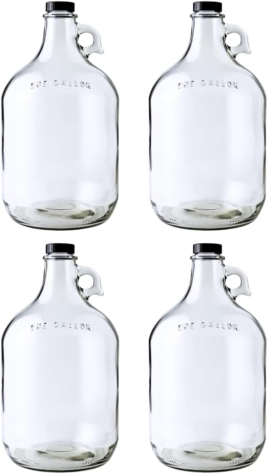 Glass Water Bottle, Includes 38 mm Polyseal Cap, 1 gal Capacity (Pack of 4)