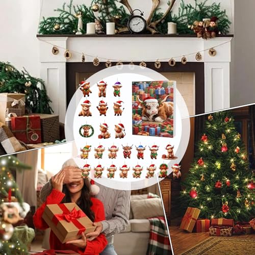 Christmas Calendar - 24 Days Countdown Calendar, Adveent Calendars, 2D Acrylic Cute Highland Cow Ornament Planner For Vacation Home Family Tree Window Wall Door Car Rearview Mirror Decoration - Image 7